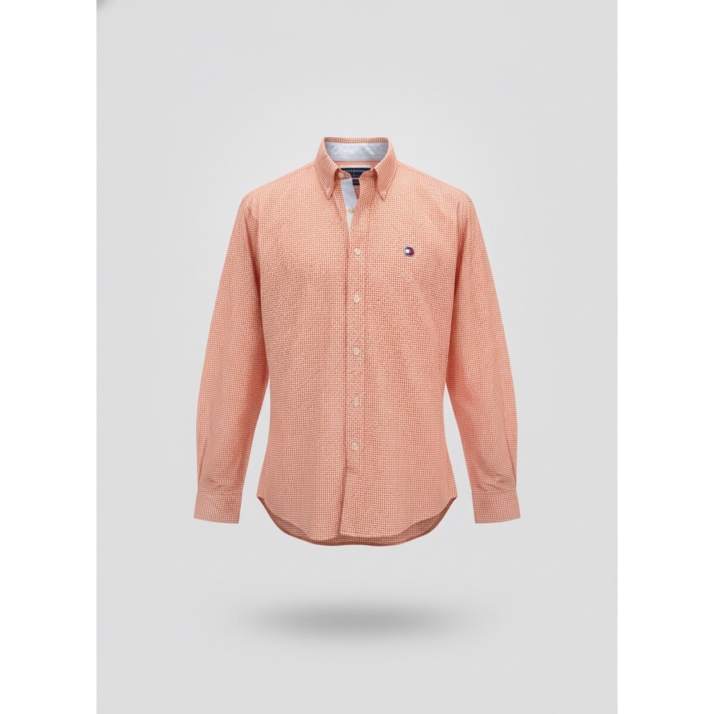 Tommy Hilfiger Mens Large Orange Gingham Cotton Button Down Long Sleeve Shirt